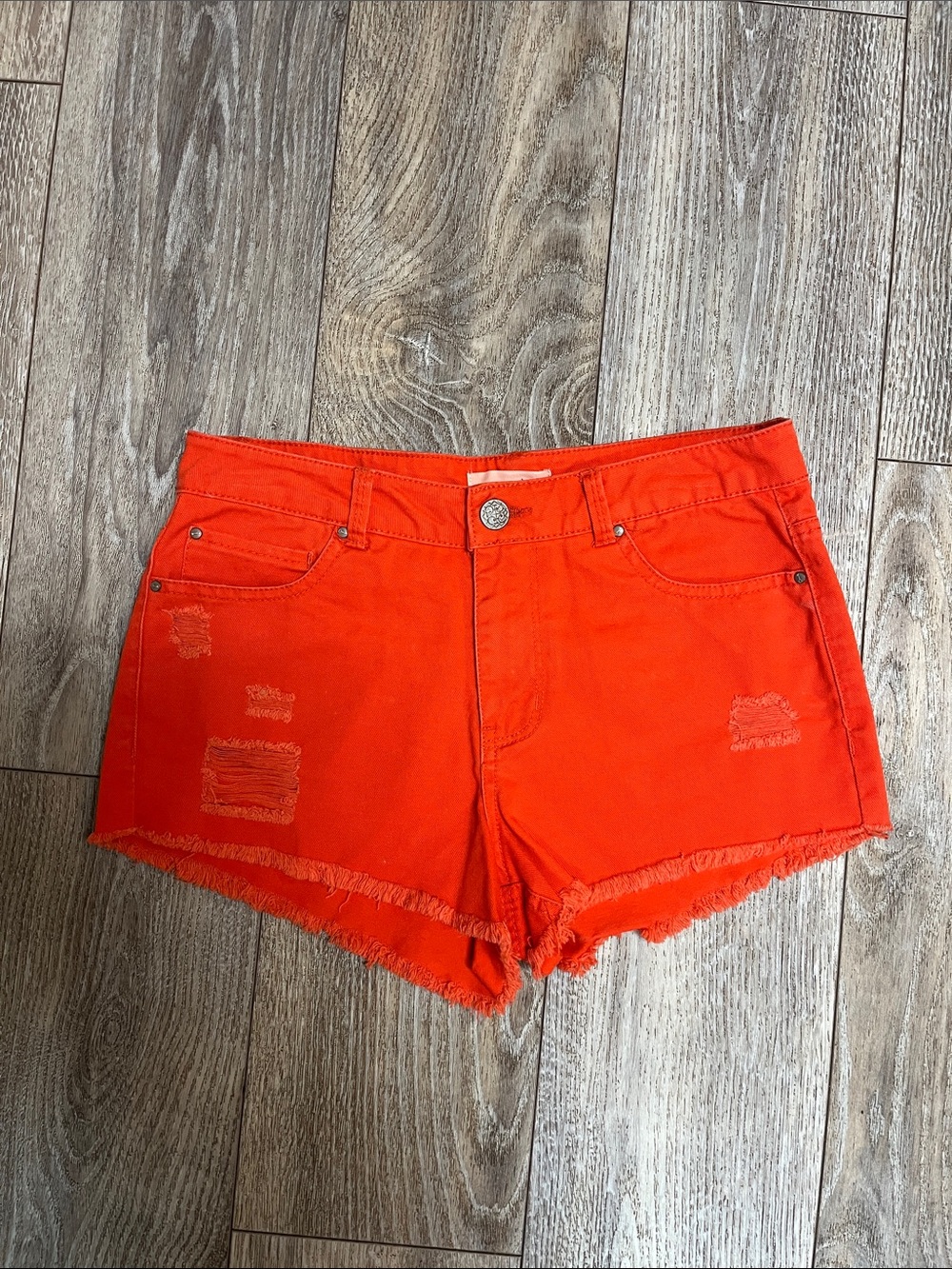 Copper Key Bright Orange Distressed Denim Shorts